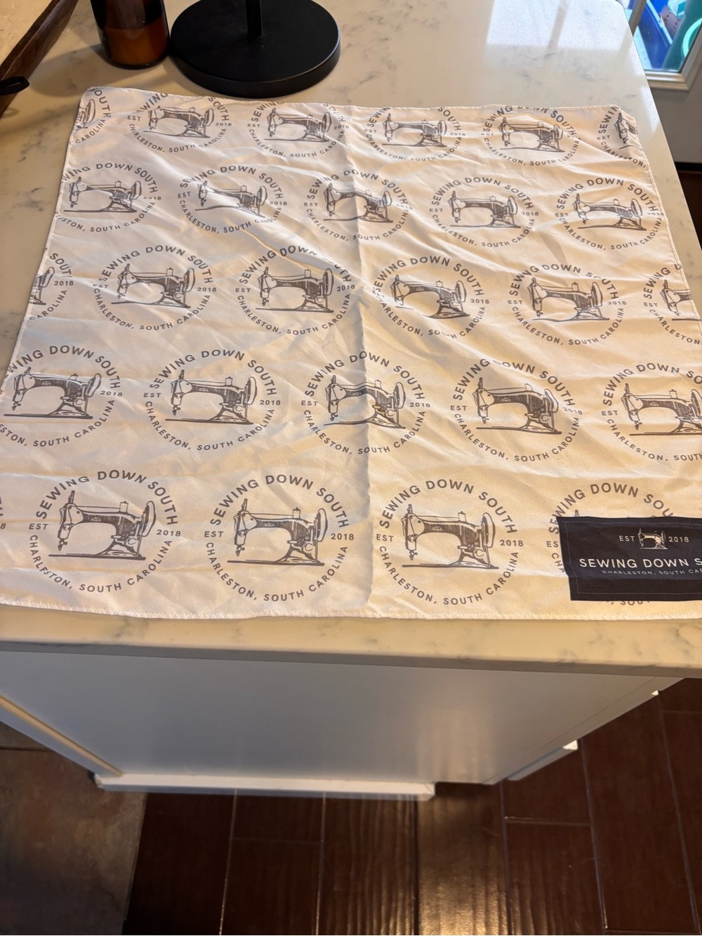 Sewing Down South Logo Cotton Bandana White with Gray Print